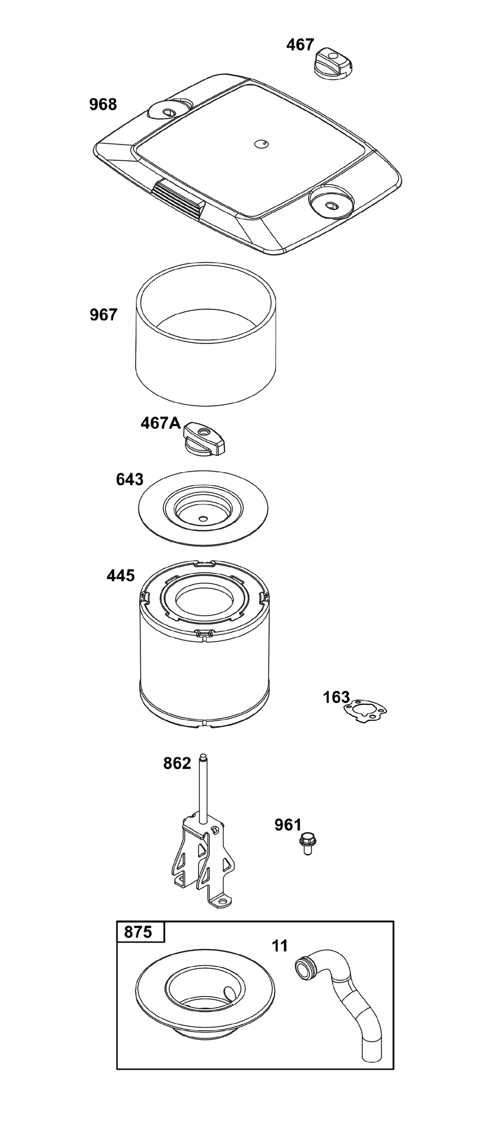 Air Cleaner Group Diagram and Parts List for 305447-0634-H5 200000 - 399999 Briggs and Stratton Engine